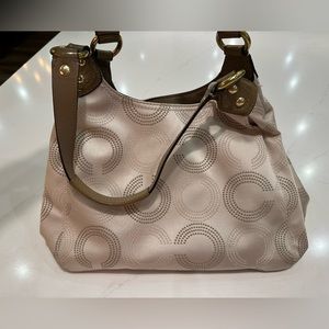 Coach purse, normal wear and tear.  13” wide x 11” tall x 5” deep.